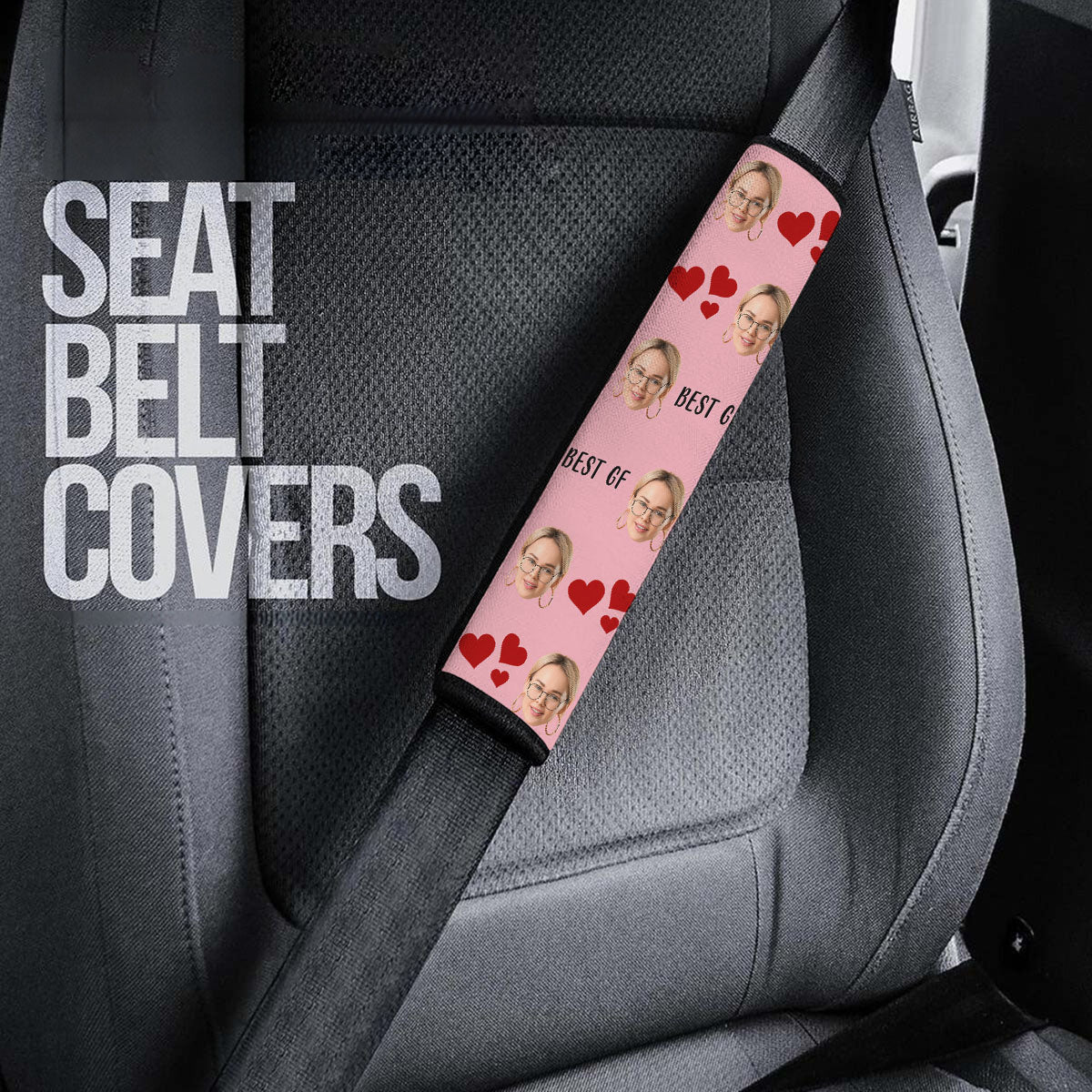 Customized Photo Seat Belt Covers (2PCS) ,Custom Seat Belt Covers with Picture Microfiber Leather Seat Belt Shoulder Pads for More Comfortable Driving, 03