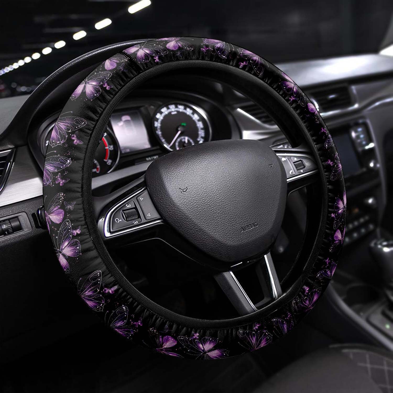 Faux Embroidery Car Steering Wheel Cover Update Version, Universal Fit Embroidered Purple Butterfly, Premium Leather Car Steering Wheel Cover , Car Accessories, Butterfly 05