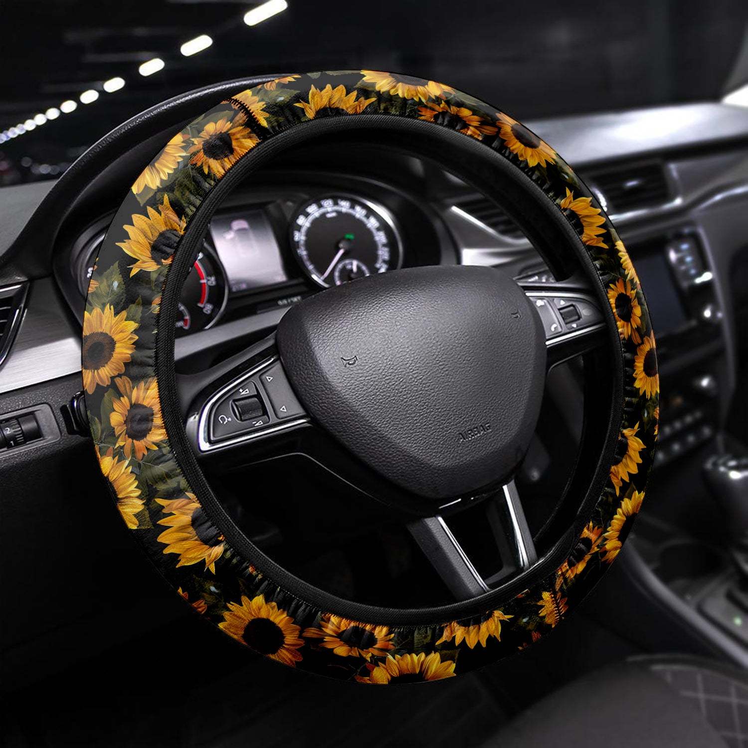 Tropical Rainforest, Forest Botanical, Sunflower Car Steering Wheel Cover Update Version, Forest Botanical Custom-Fit for Car, Premium Leather Car Steering Wheel Cover , Car Accessories, Tropical 01