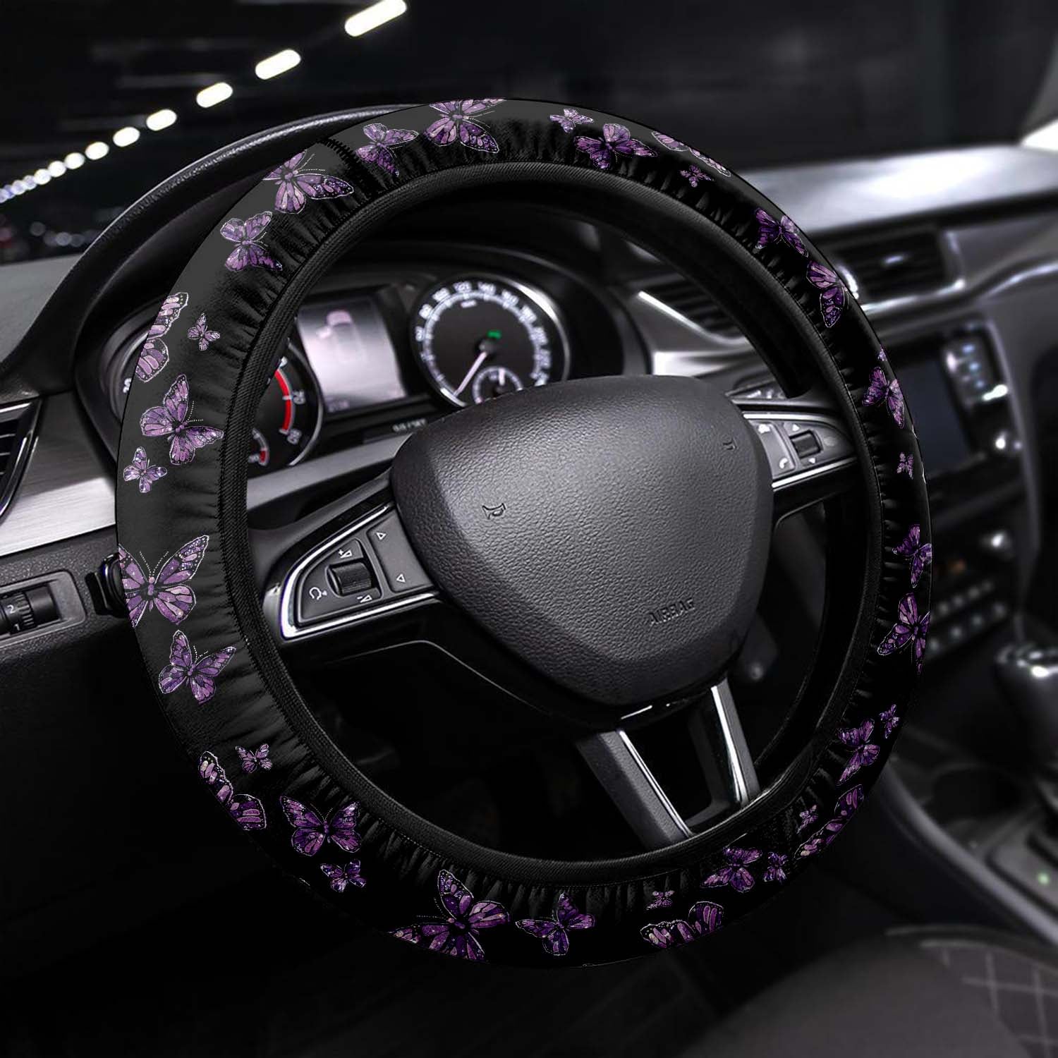 Faux Embroidery Car Steering Wheel Cover Update Version, Universal Fit Embroidered Purple Butterfly,Camo Camouflage Custom-Fit for Car, Premium Leather Car Steering Wheel Cover , Car Accessories, Butterfly 01