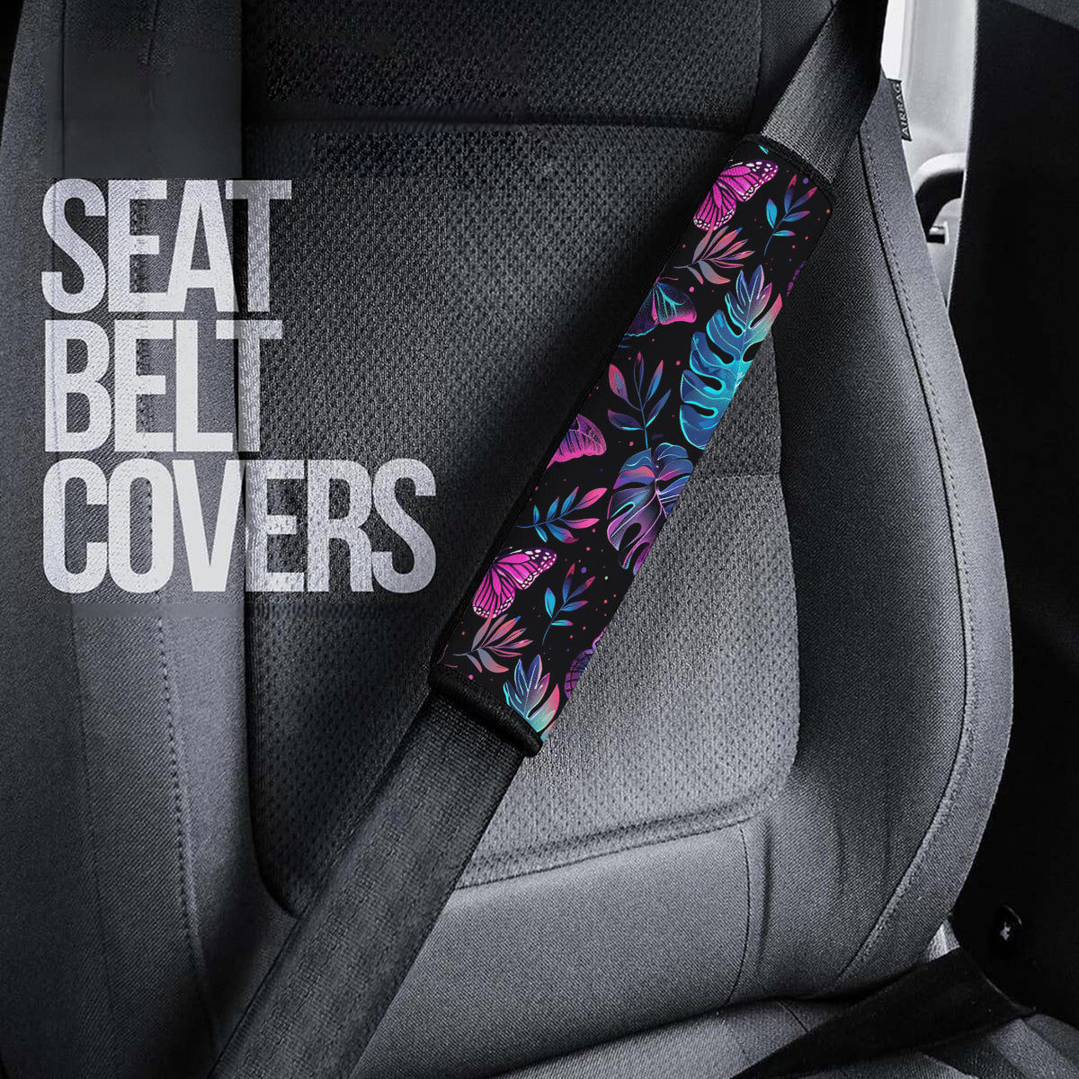 Tropical Rainforest Seat Belt Covers (2PCS), Forest Botanical Microfiber Leather Seat Belt Shoulder Pads for More Comfortable Driving, Tropical 07