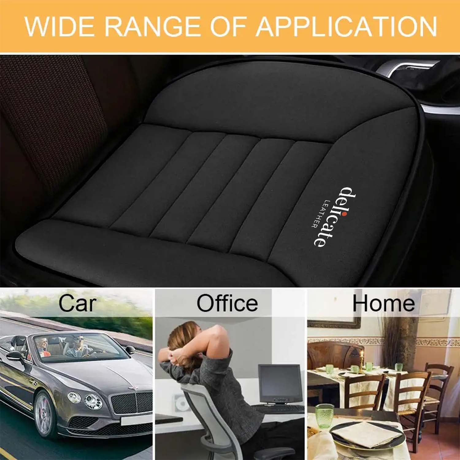 Car Seat Cushion with 1.2inch Comfort Memory Foam, Custom Logo For Your Cars, Seat Cushion for Car and Office Chair HY19989 - Delicate Leather