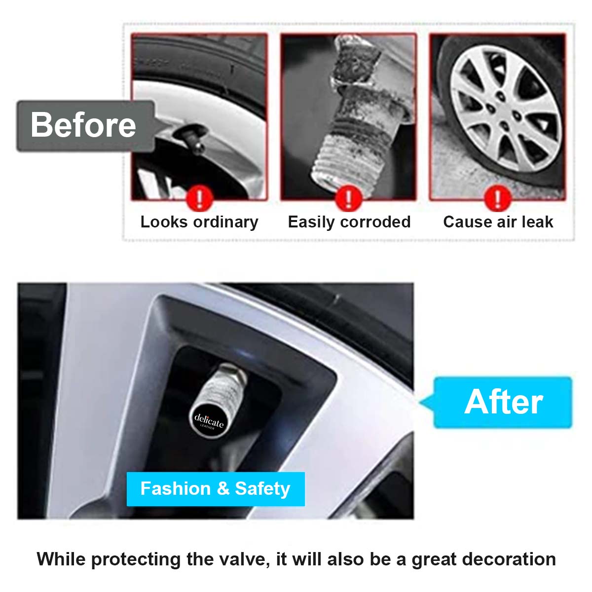 4pcs Car Tire Dust Caps Car Tire Air Caps, Alloy Metal Car Tire Valve Caps for Anti-Corrosion Leak-Proof Screw-on Easy Grip Silver