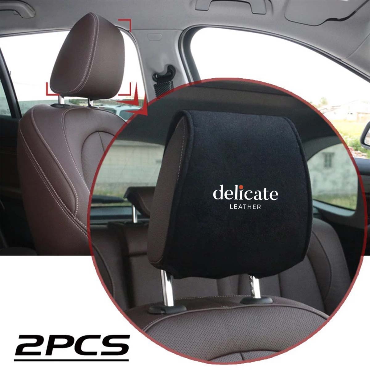 Car Seat Headrest Cover Breathable Flexible Headrest Covers Velcro Auto Headrest Covers Universal Fit, Custom For Your Cars, Car Accessories JE13998 - Delicate Leather