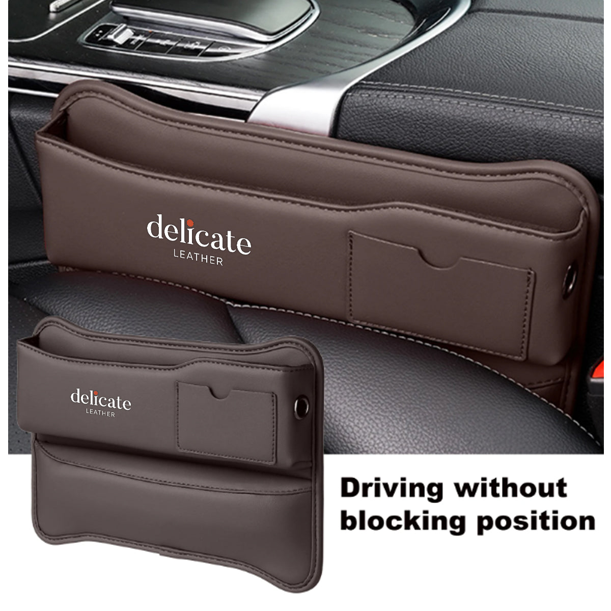 Car Seat Gap Filler Organizer, Custom For Your Cars, Multifunctional PU Leather Console Side Pocket Organizer for Cellphones, Cards, Wallets, Keys - Delicate Leather