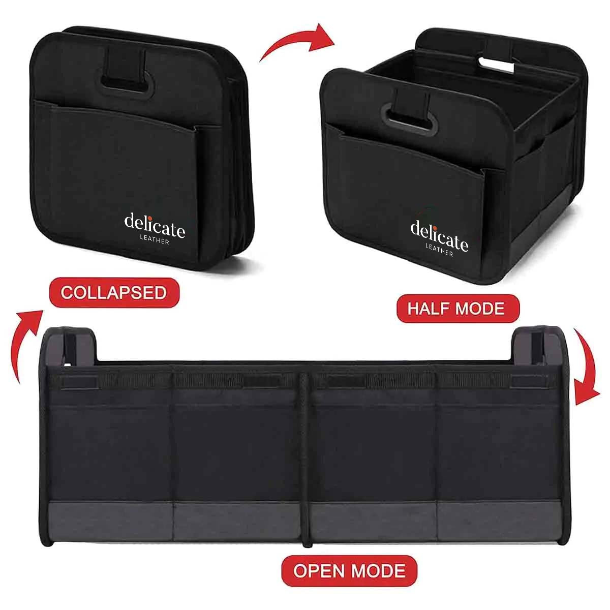 Trunk Organizer, Car Storage, Custom For Cars, Reinforced Handles, Collapsible Multi, Compartment Car Organizers, Foldable and Waterproof, 600D Oxford Polyester KO12995 - Delicate Leather