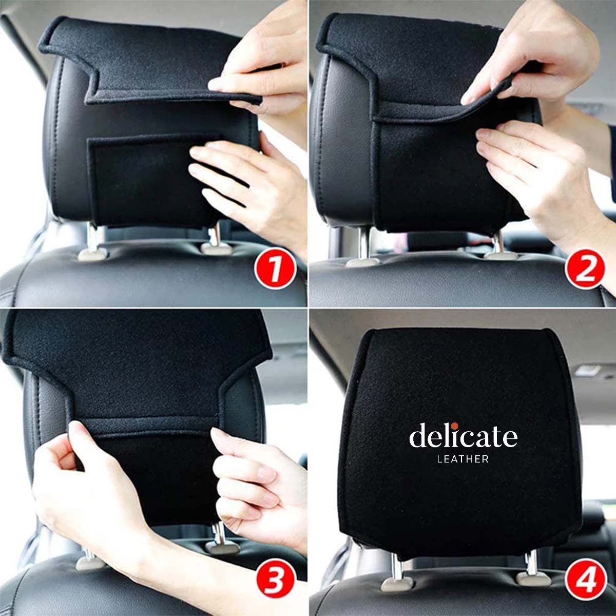 Car Seat Headrest Cover Breathable Flexible Headrest Covers Velcro Auto Headrest Covers Universal Fit, Custom For Your Cars, Car Accessories LR13998 - Delicate Leather