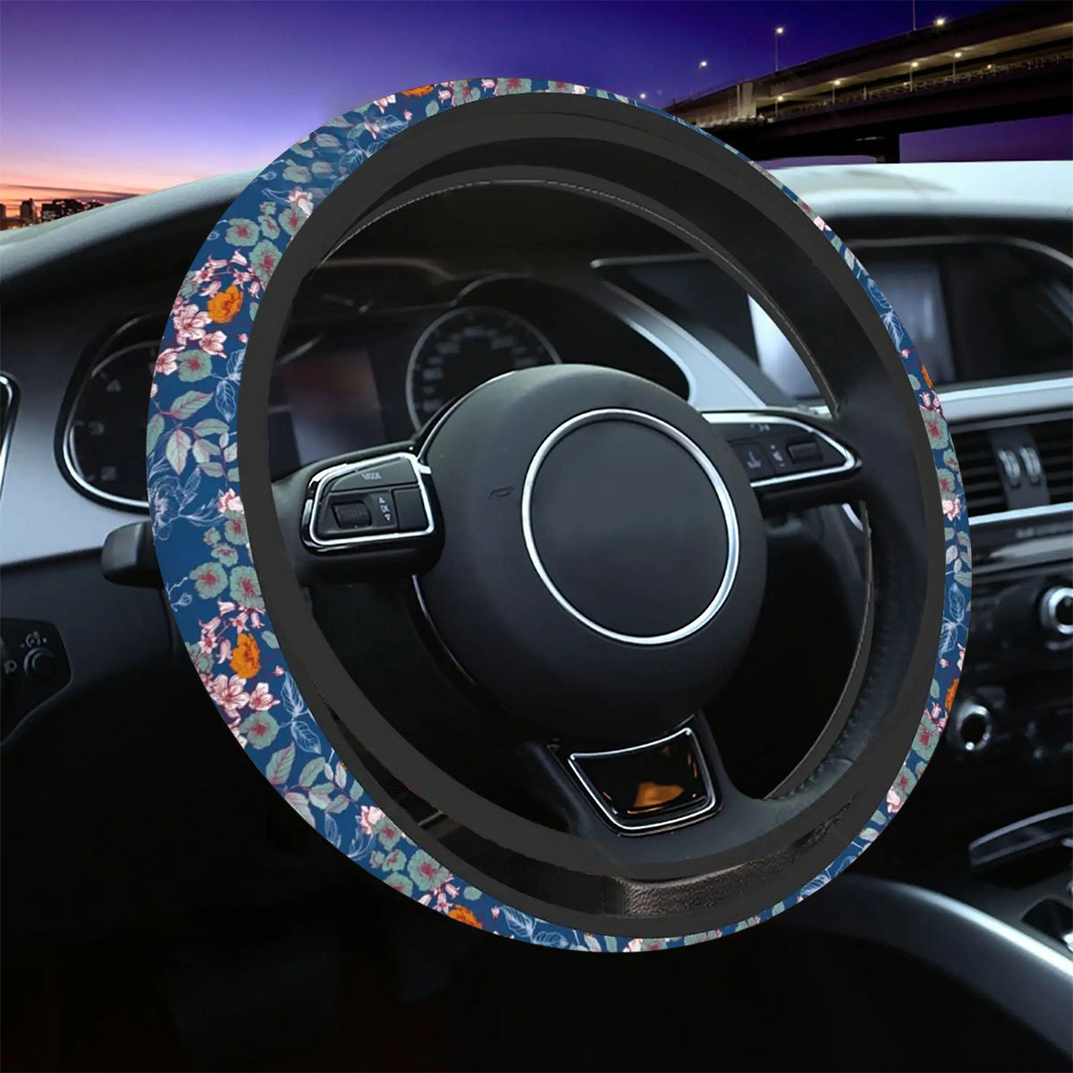 Colorful Flowers Steering Wheel Cover ,Watercolor Vintage Beautiful Floral Car Steering Wheel Cover , Car Accessories 02