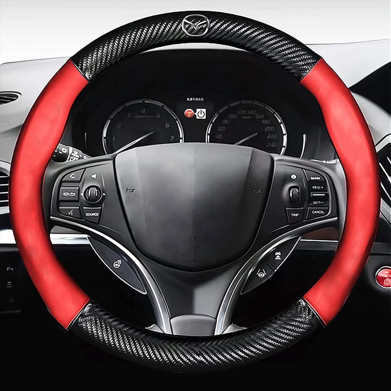 Car Steering Wheel Cover, Custom For Your Cars, Leather Nonslip 3D Carbon Fiber Texture Sport Style Wheel Cover for Women, Interior Modification for All Car Accessories MA18992
