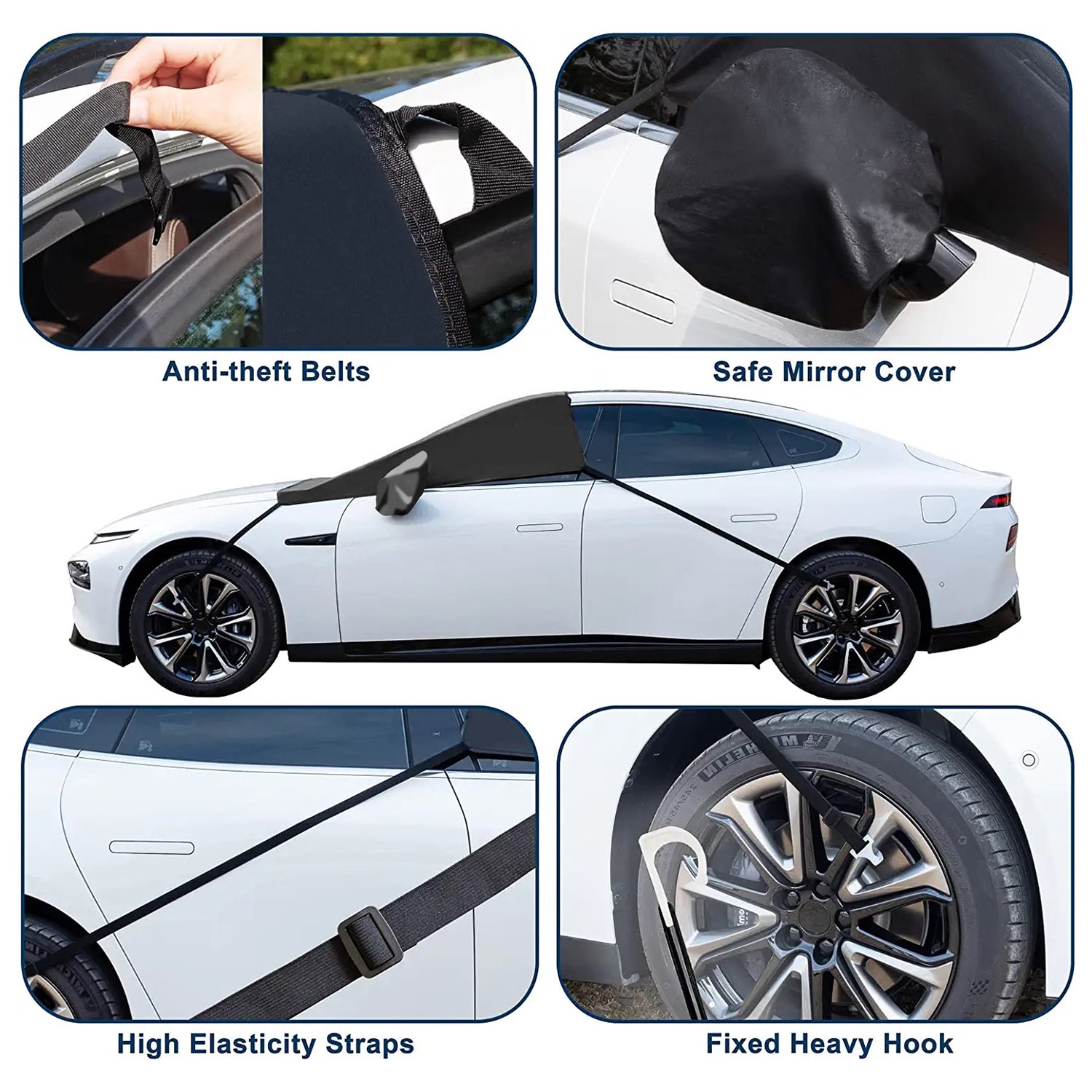 Car Windshield Snow Cover, Custom Fit For Car, Large Windshield Cover for Ice and Snow Frost with Removable Mirror Cover Protector, Wiper Front Window Protects Windproof UV Sunshade Cover - Delicate Leather