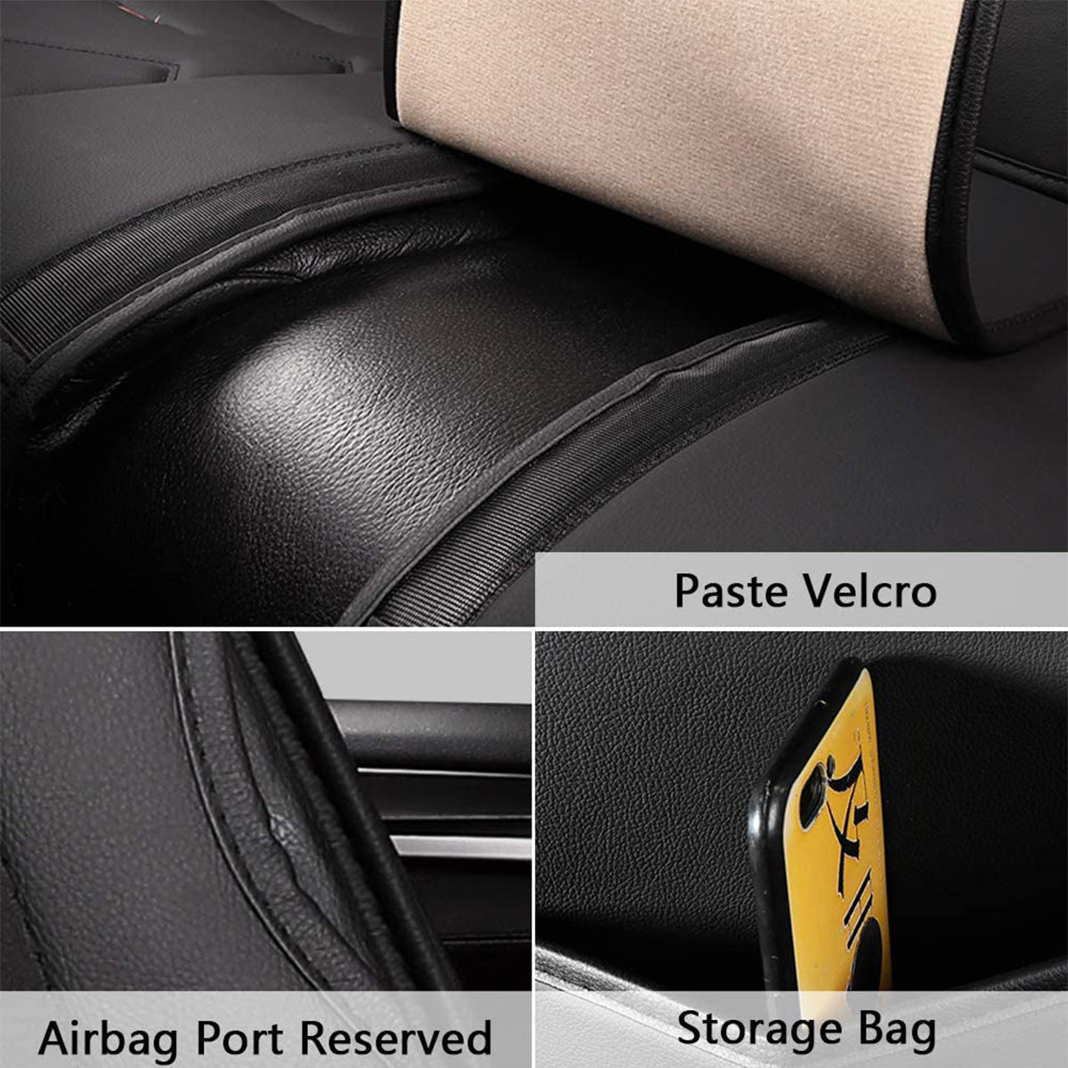 2 Leather Car Seat Covers 5 Seats Full Set, Custom fit for Car, Fit Sedan SUV Truck Vans Leatherette Automotive Seat Cushion Protector Universal Fit