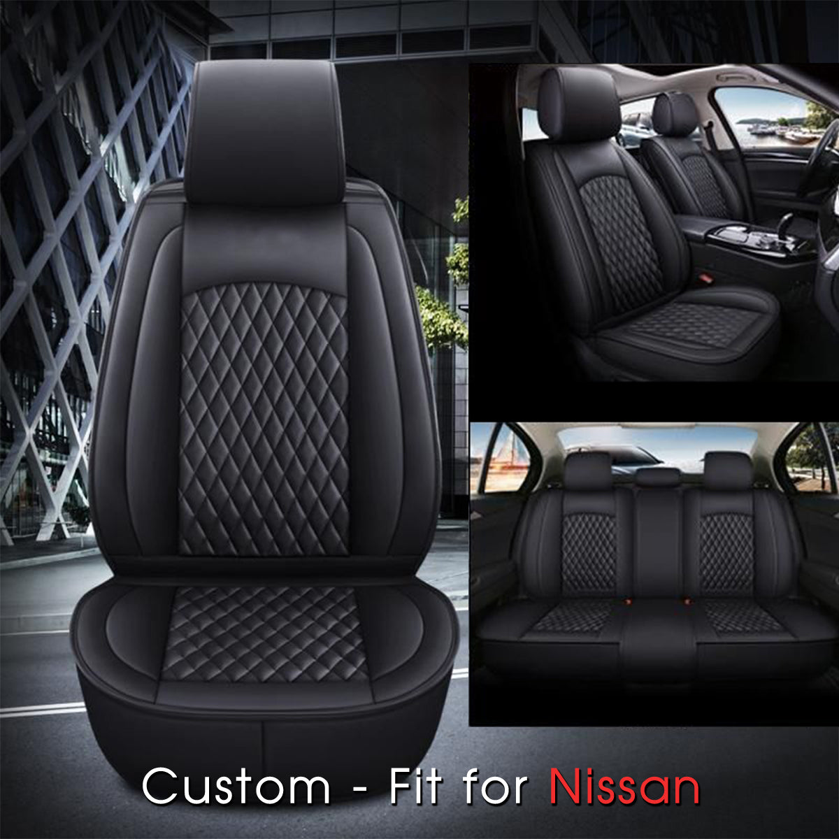 2 Car Seat Covers Full Set, Custom-Fit For Car, Waterproof Leather Front Rear Seat Automotive Protection Cushions, Car Accessories DLPU211