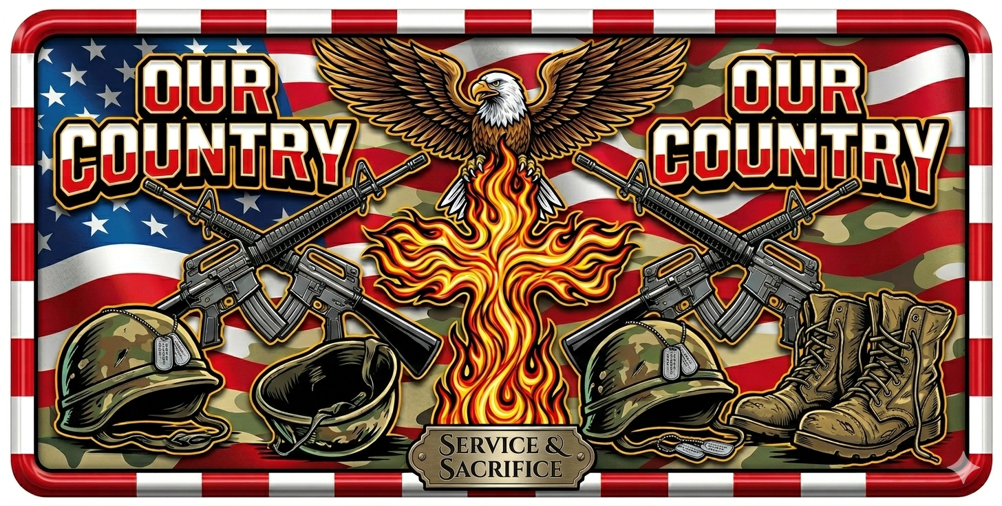 250 Years “FOUR COUNTRY” 2D Eagle Design License Plate Frame – Waterproof Aluminum Decorative Cover - Delicate Leather  
