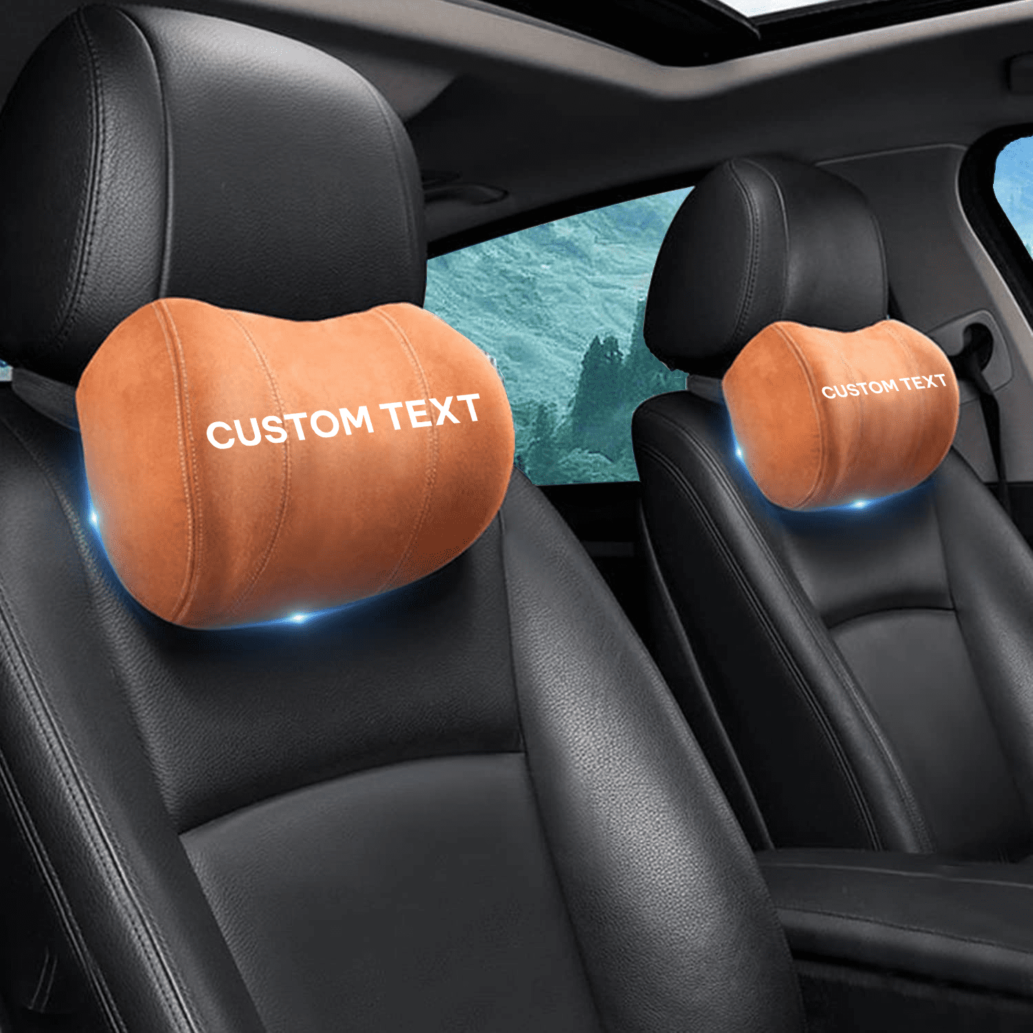 Custom Text and Logo Car Headrest (2 PCS), Compatible with all car, Update Version Premium Memory Foam Car Neck Pillow - Delicate Leather