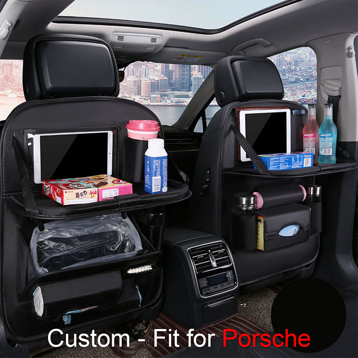 Backseat Organizer With Tablet Holder PU Leather, Custom-Fit For Car, Car Seat Back Protectors Kick With Foldable Table Tray Car Seat Organizer DLRL240