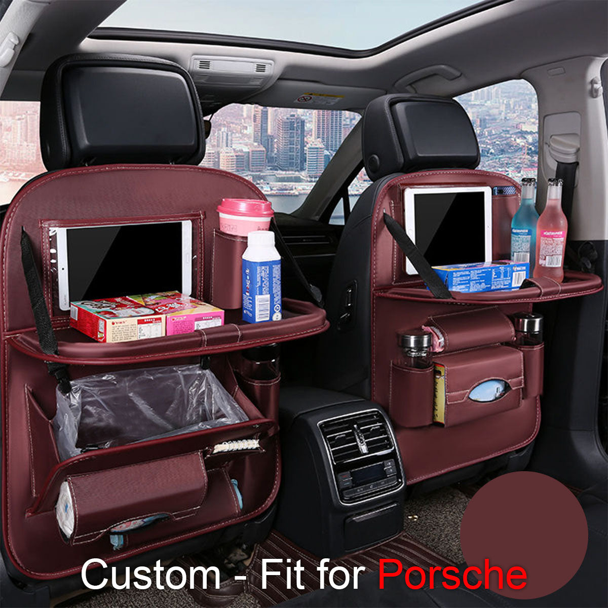 Backseat Organizer With Tablet Holder PU Leather, Custom-Fit For Car, Car Seat Back Protectors Kick With Foldable Table Tray Car Seat Organizer DLRL240