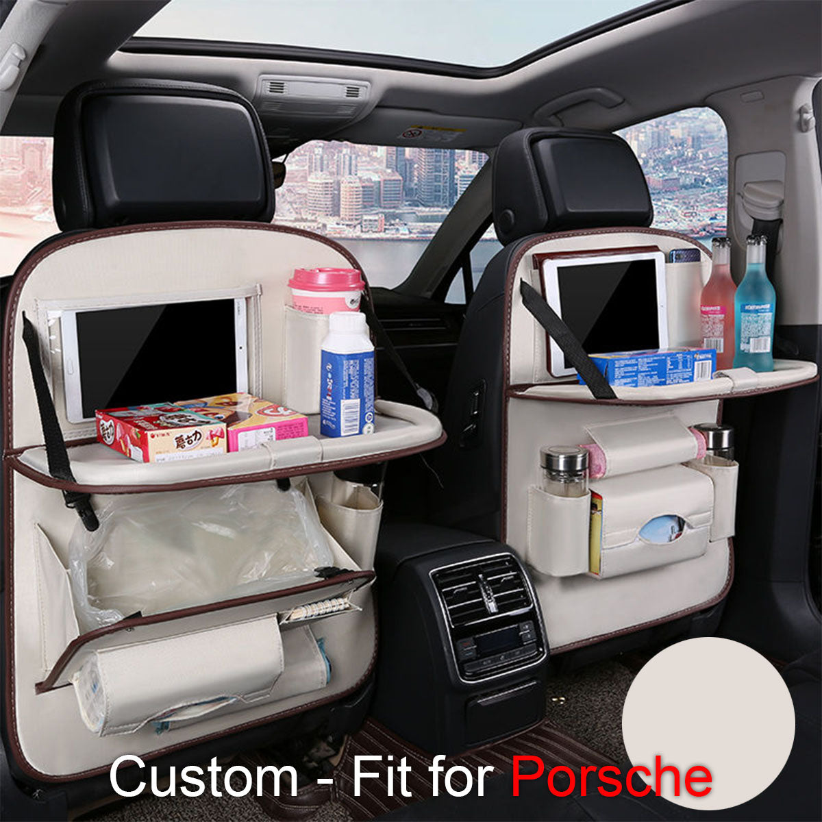 Backseat Organizer With Tablet Holder PU Leather, Custom-Fit For Car, Car Seat Back Protectors Kick With Foldable Table Tray Car Seat Organizer DLRL240