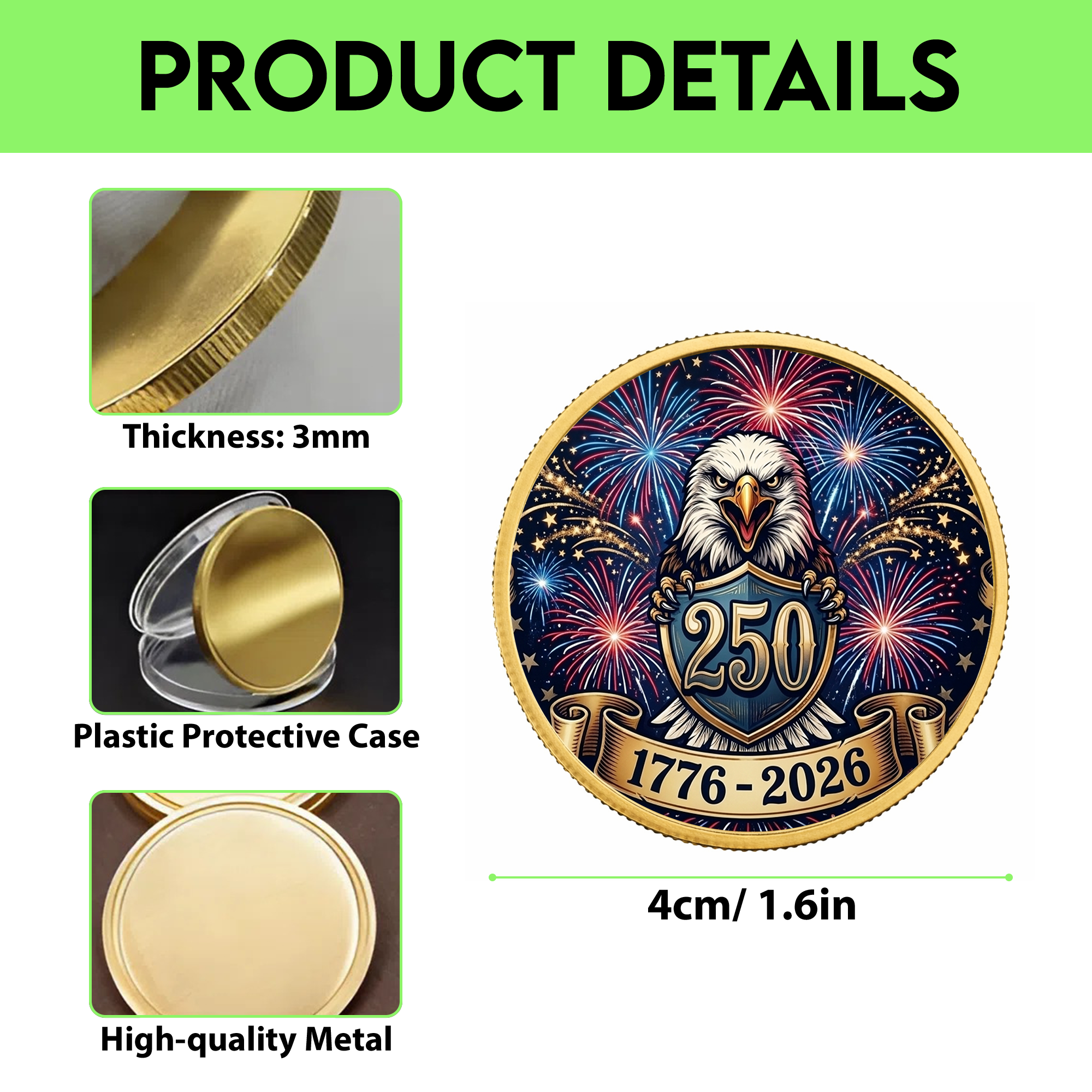 250th Anniversary of America 1776–2026 Commemorative Coin – Patriotic Souvenir Token 05 - Delicate Leather  