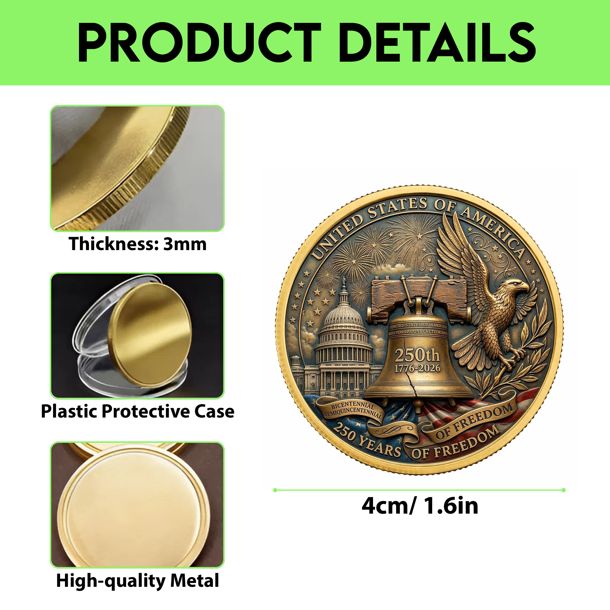 250th Anniversary of America 1776–2026 Commemorative Coin – Patriotic Souvenir Token 02 - Delicate Leather  