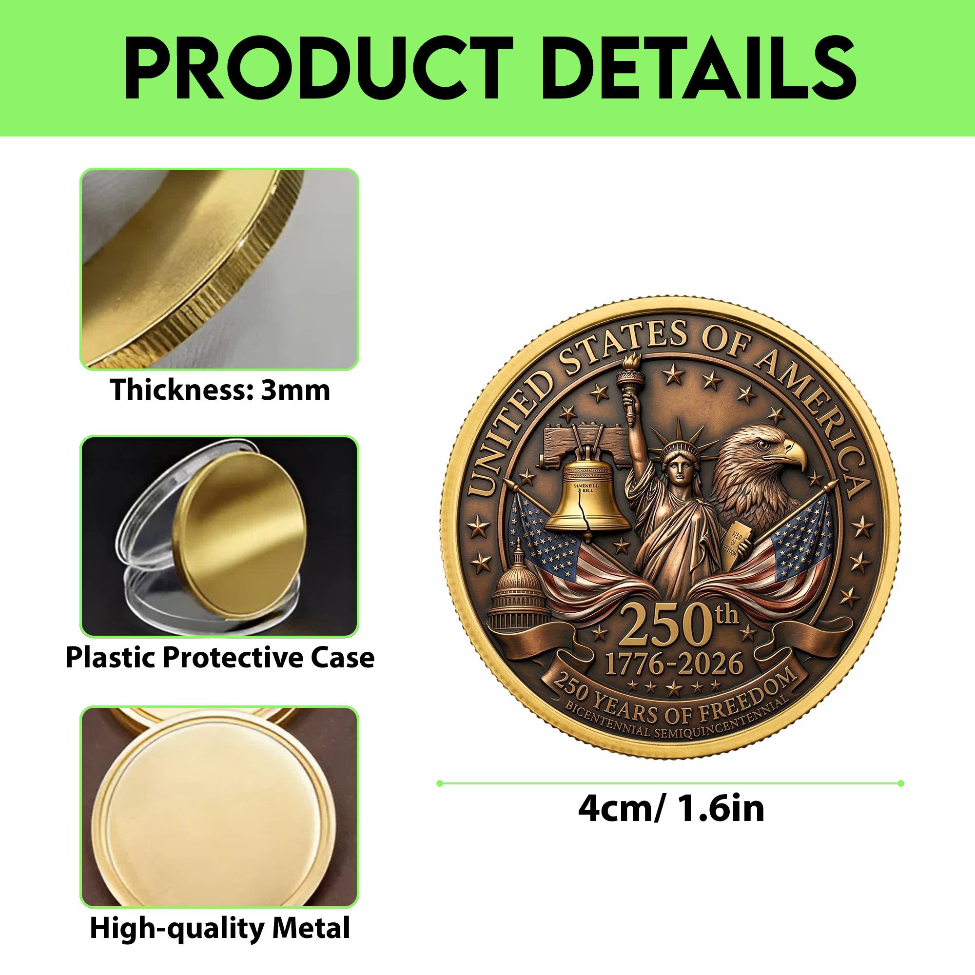 250th Anniversary of America 1776–2026 Commemorative Coin – Patriotic Souvenir Token 04 - Delicate Leather  