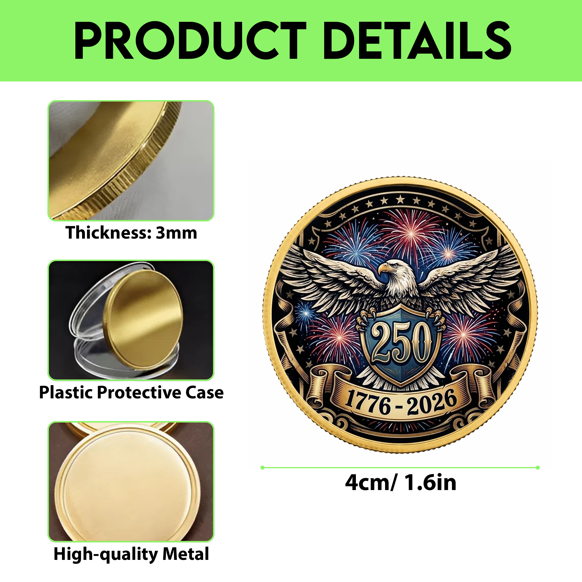 250th Anniversary of America 1776–2026 Commemorative Coin – Patriotic Souvenir Token 06 - Delicate Leather  