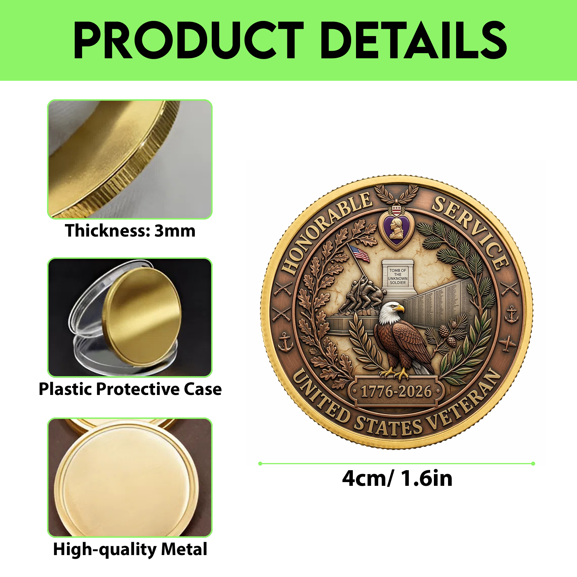 250th Anniversary of America 1776–2026 Commemorative Coin – Patriotic Souvenir Token 03 - Delicate Leather  