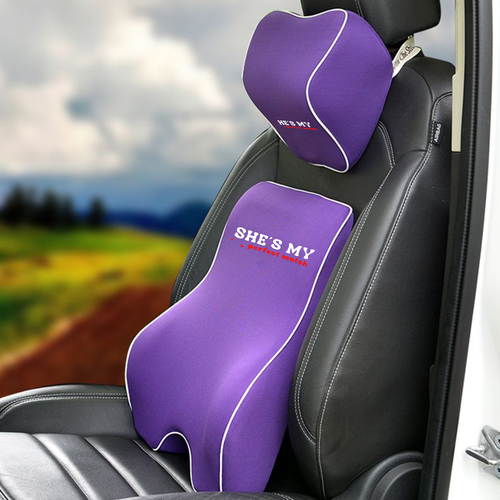 She's My Perfect Match -He's My Perfect Match Lumbar Support Cushion for Car and Headrest Neck Pillow Kit, Valentines Day Custom For Cars, Ergonomically Design for Car Seat, Car Accessories, Couple Matching Puzzle 03