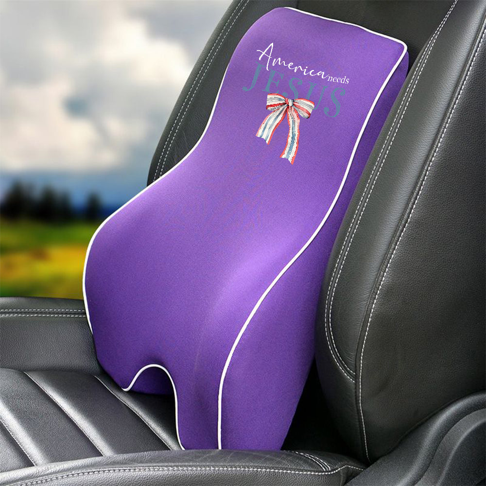 America Needs Jesus Lumbar Support Cushion for Car and Headrest Neck Pillow Kit, Custom For Cars, Ergonomically Design for Car Seat, Car Accessories, 4th of July 04