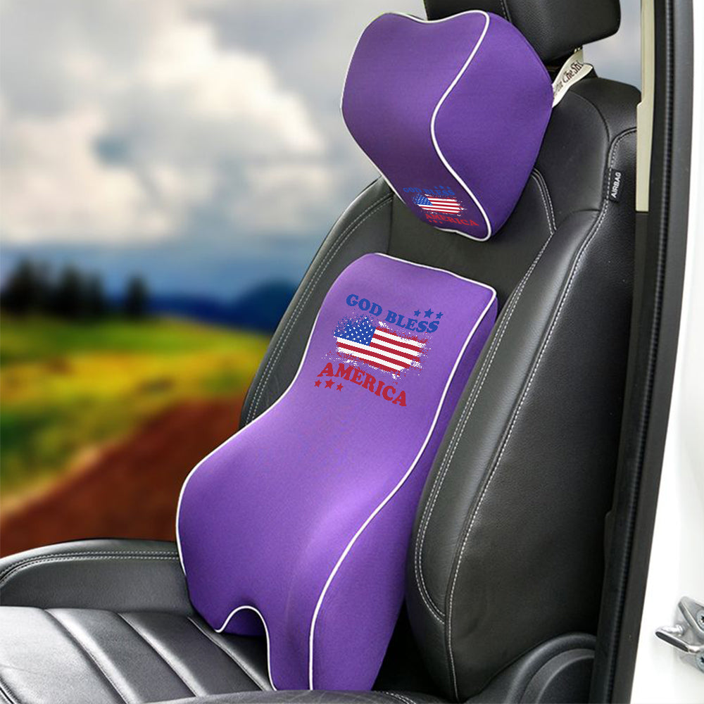 God Bless America Lumbar Support Cushion for Car and Headrest Neck Pillow Kit, Custom For Cars, Ergonomically Design for Car Seat, Car Accessories, 4th of July 09