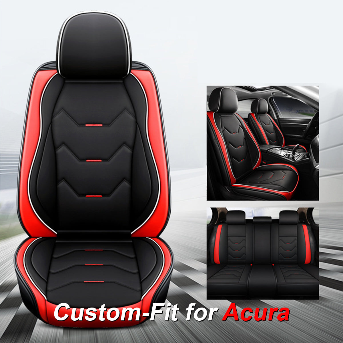 2 Leather Car Seat Covers 5 Seats Full Set, Custom-fit for Car, Fit Sedan SUV Truck Vans Leatherette Automotive Seat Cushion Protector Universal Fit DLAC250