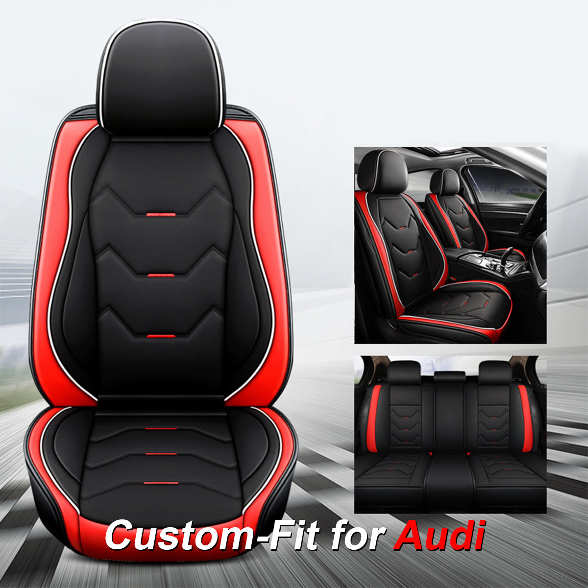 2 Leather Car Seat Covers 5 Seats Full Set, Custom-fit for Car, Fit Sedan SUV Truck Vans Leatherette Automotive Seat Cushion Protector Universal Fit DLRA250