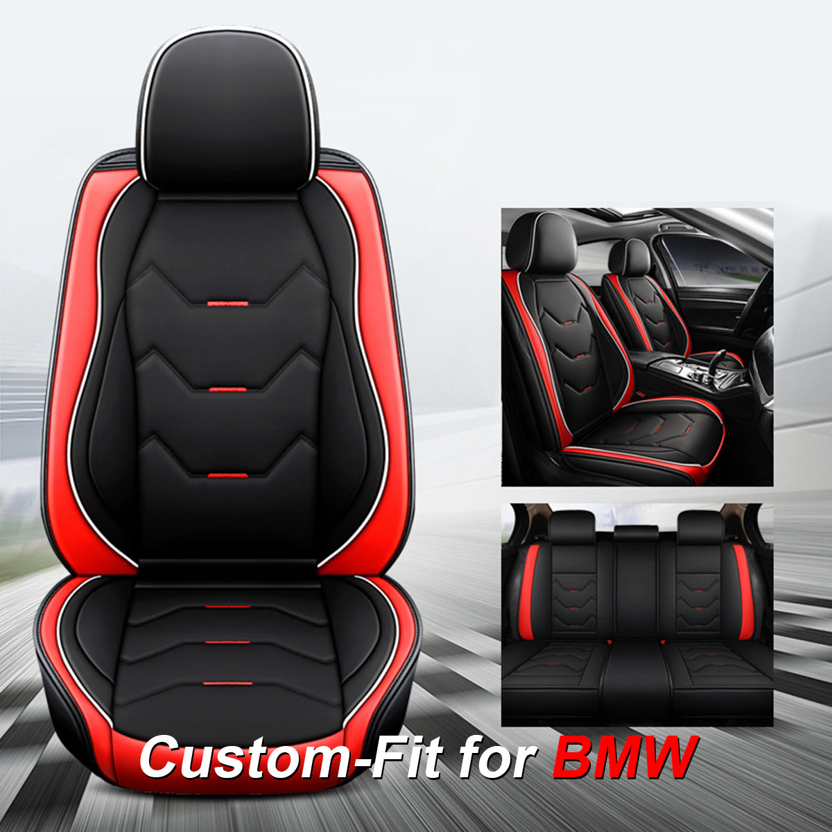 2 Leather Car Seat Covers 5 Seats Full Set, Custom-fit for Car, Fit Sedan SUV Truck Vans Leatherette Automotive Seat Cushion Protector Universal Fit DLKX250