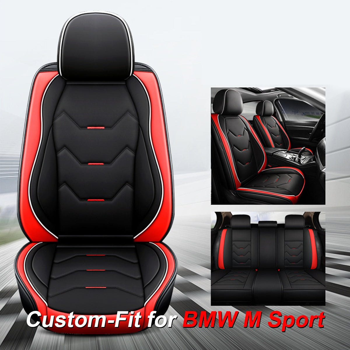 2 Leather Car Seat Covers 5 Seats Full Set, Custom-fit for Car, Fit Sedan SUV Truck Vans Leatherette Automotive Seat Cushion Protector Universal Fit DLKO250