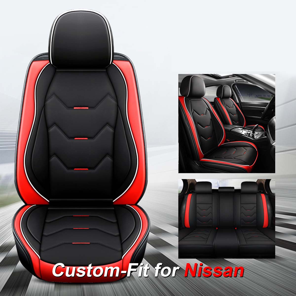 2 Leather Car Seat Covers 5 Seats Full Set, Custom fit for Car, Fit Sedan SUV Truck Vans Leatherette Automotive Seat Cushion Protector Universal Fit