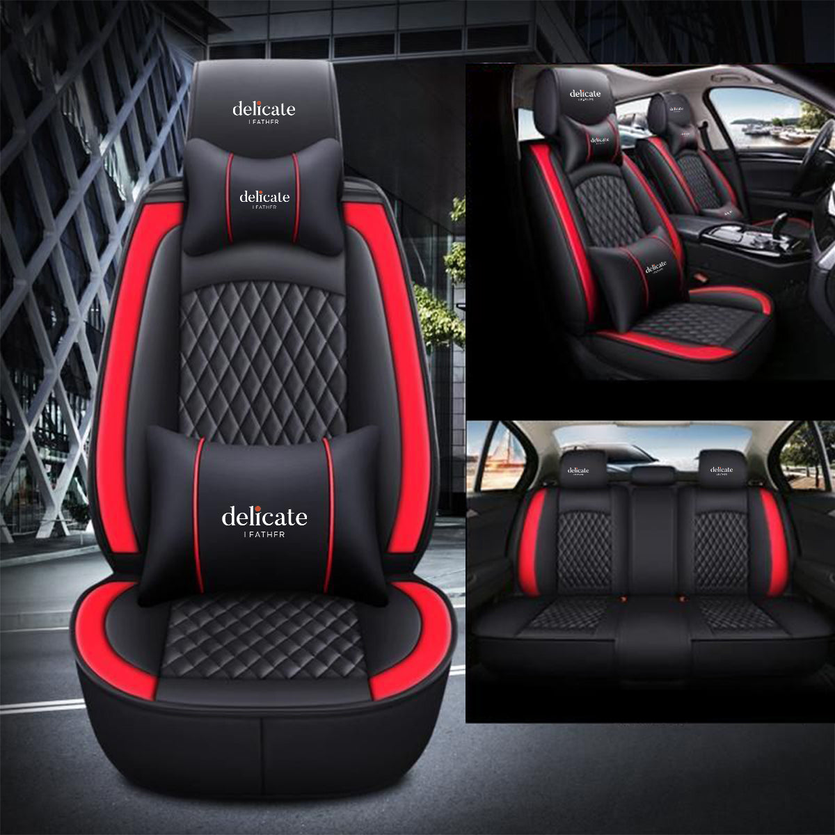 Delicate Leather Car Seat Covers Full Set, Custom For All Cars, Waterproof Leather Front Rear Seat Automotive Protection Cushions