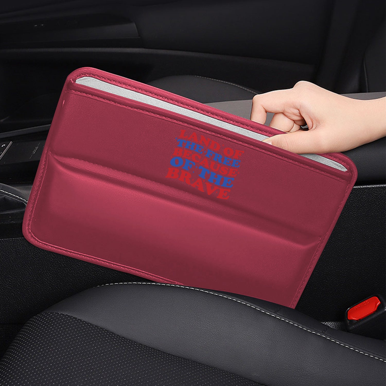 Land Of The Free, Because Of Brave Car Seat Gap Filler Organizer, Custom For All Cars, Multifunctional Pu Leather Console Side Pocket Organizer For Cellphones, Cards, Wallets, Keys, Retro 4th of July 02