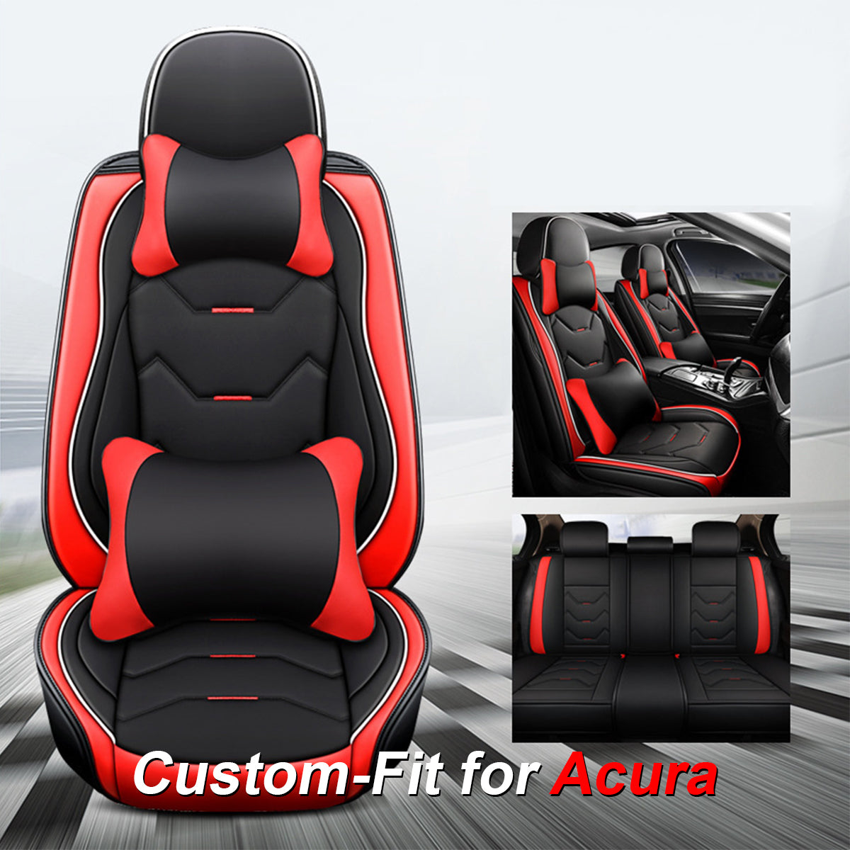 2 Leather Car Seat Covers 5 Seats Full Set, Custom-fit for Car, Fit Sedan SUV Truck Vans Leatherette Automotive Seat Cushion Protector Universal Fit DLAC250