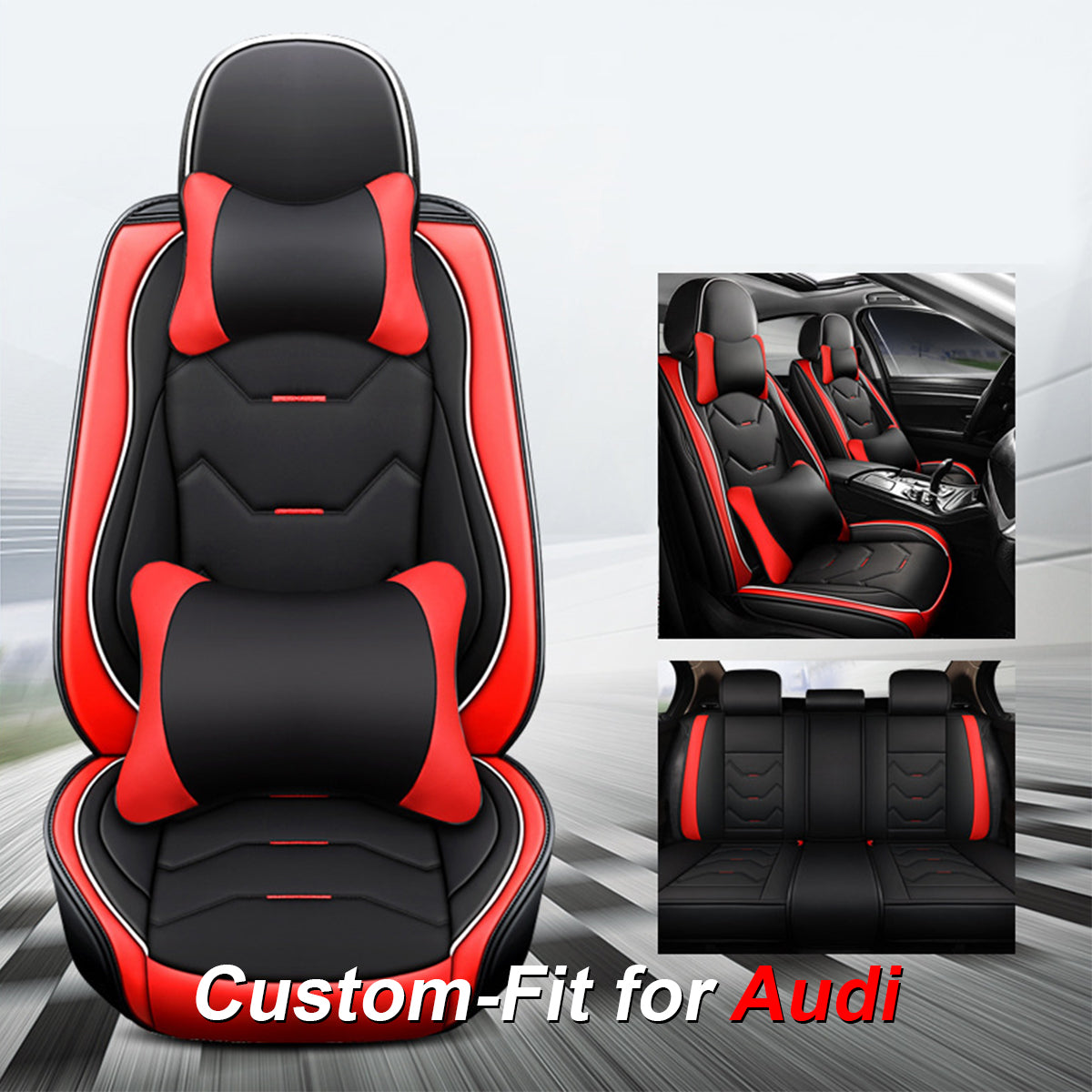 2 Leather Car Seat Covers 5 Seats Full Set, Custom-fit for Car, Fit Sedan SUV Truck Vans Leatherette Automotive Seat Cushion Protector Universal Fit DLRA250