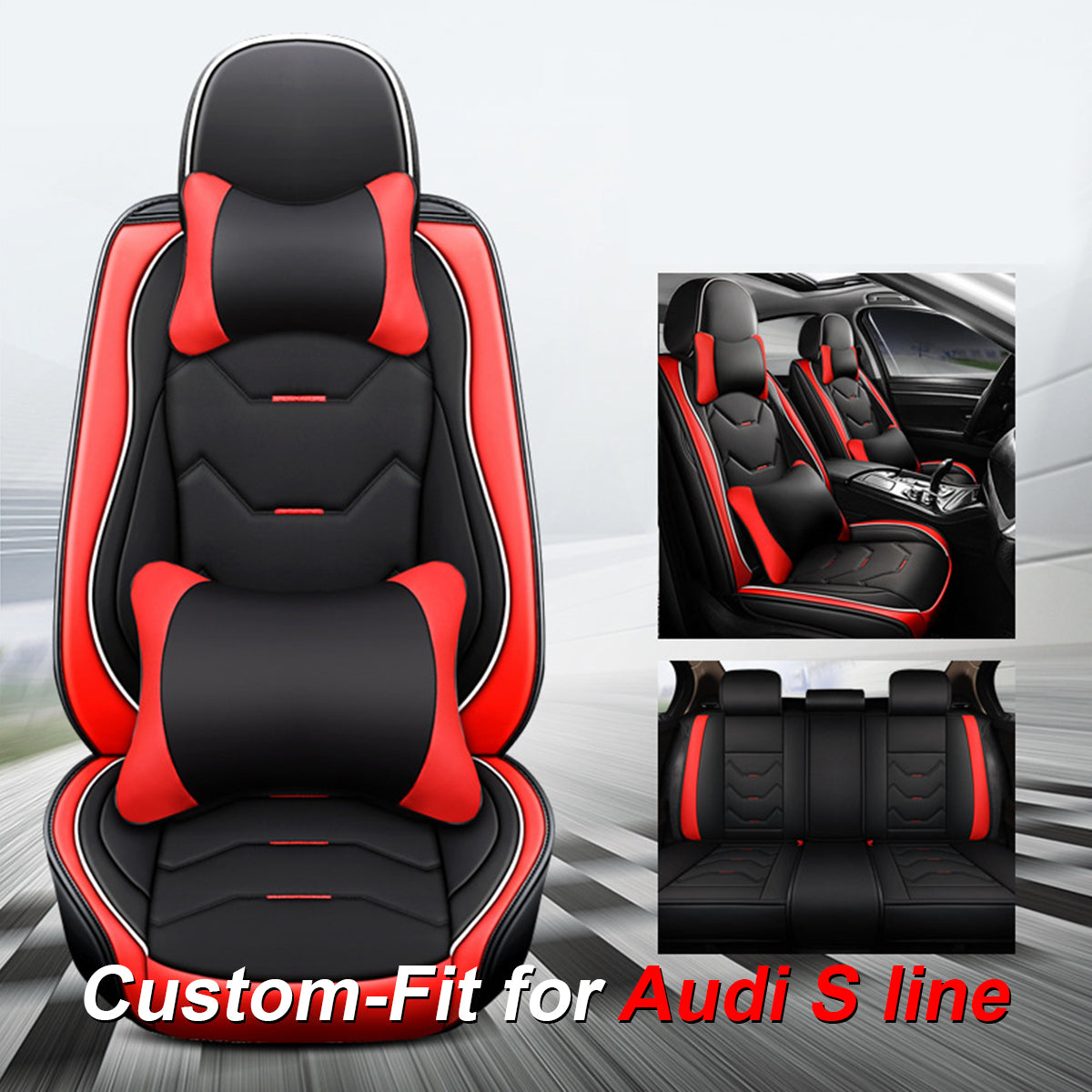 2 Leather Car Seat Covers 5 Seats Full Set, Custom-fit for Car, Fit Sedan SUV Truck Vans Leatherette Automotive Seat Cushion Protector Universal Fit DLVE250