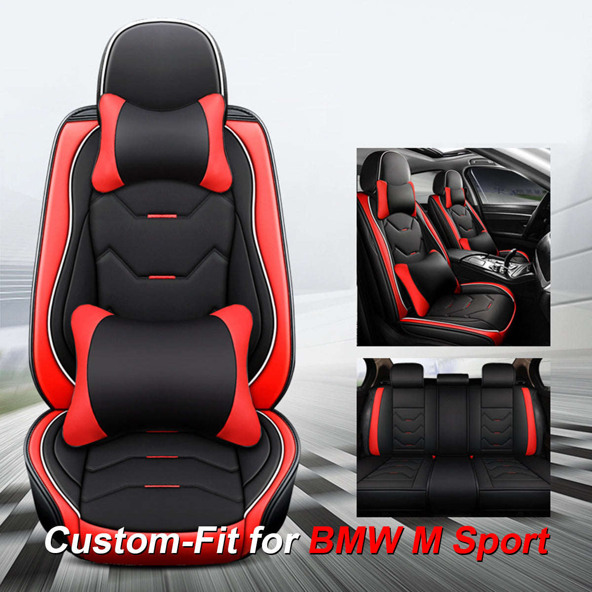 2 Leather Car Seat Covers 5 Seats Full Set, Custom-fit for Car, Fit Sedan SUV Truck Vans Leatherette Automotive Seat Cushion Protector Universal Fit DLKO250