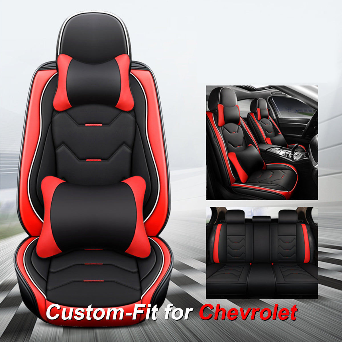 2 Leather Car Seat Covers 5 Seats Full Set, Custom-fit for Car, Fit Sedan SUV Truck Vans Leatherette Automotive Seat Cushion Protector Universal Fit DLCH250