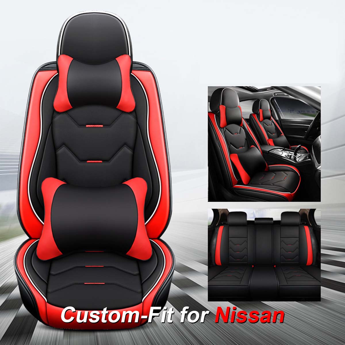 2 Leather Car Seat Covers 5 Seats Full Set, Custom fit for Car, Fit Sedan SUV Truck Vans Leatherette Automotive Seat Cushion Protector Universal Fit