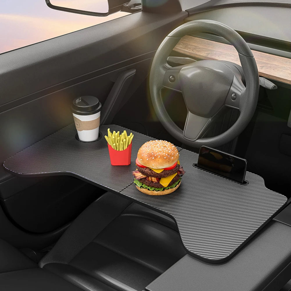 Small Table Car Steering Wheel Laptop Tray Desk - Multi-Functional Eating Table, Compatible with Model 3/Y Interior Accessories