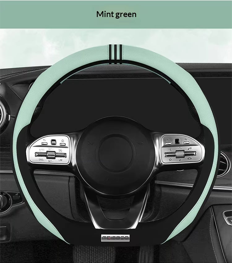 Color-Blocked Steering Wheel Cover – Universal 38cm Breathable Anti-Slip Summer Grip - Delicate Leather