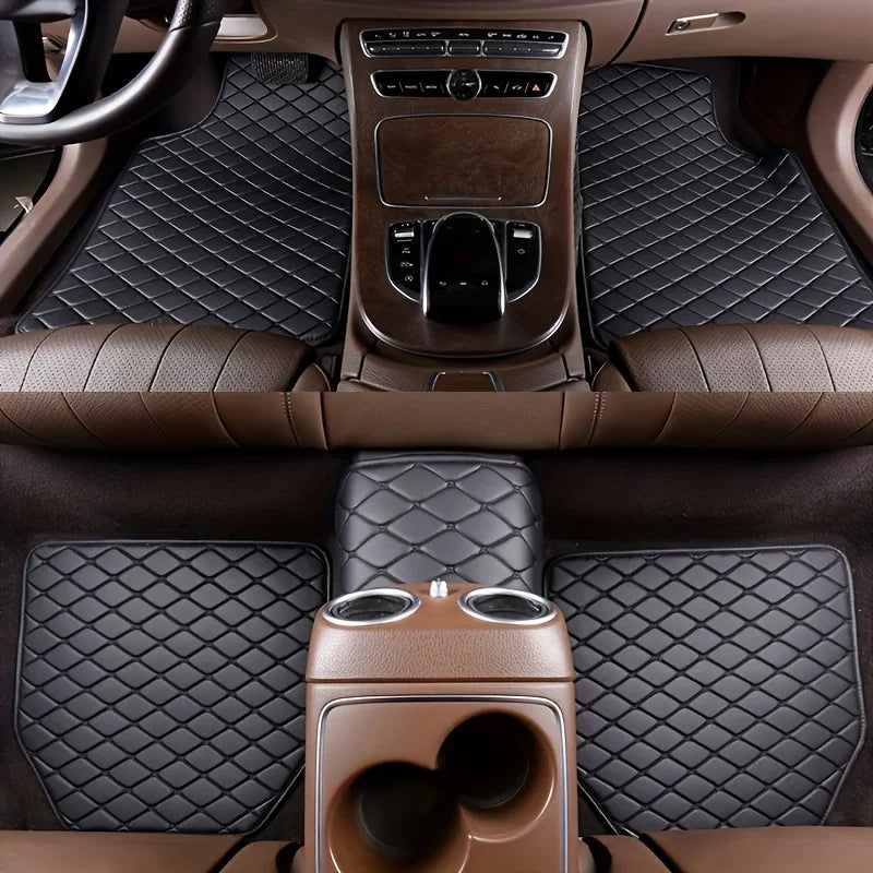 Universal Waterproof Leather Car Floor Mats - Complete Set for Front and Rear, Enhance Your Auto Interior - Delicate Leather