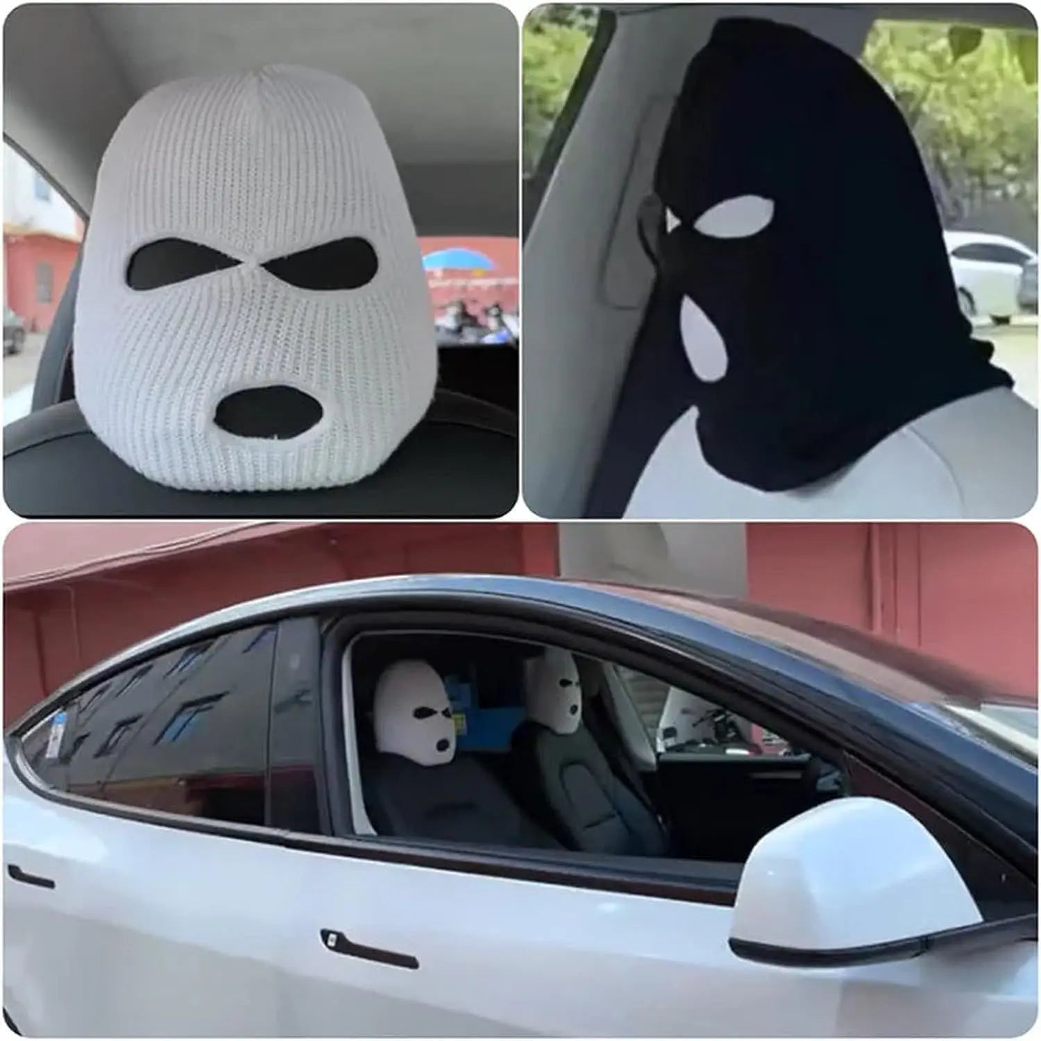 Spoof Car Seat Cover Masked Person Knitted Headgear Halloween Headrest Cover Decoration