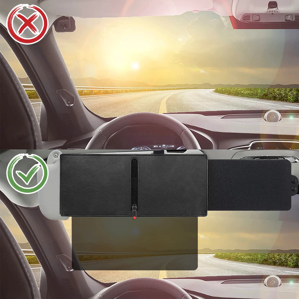 Universal Polarized Sun Visor Anti-Glare Sunshade Extender with Zipper Slider for Cars, SUVs, and Taxis - Sun Blocker, Adjustable Anti-Dazzle Blocker Accessory with Stable & Durable PU Leather, PC, and PP Board Material