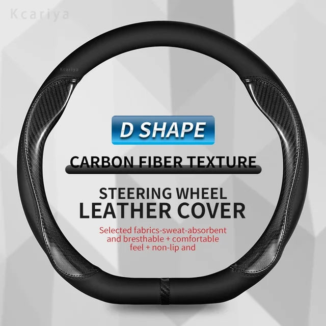 Carbon Fiber Leather Car Steering Wheel Cover - Fit for Car