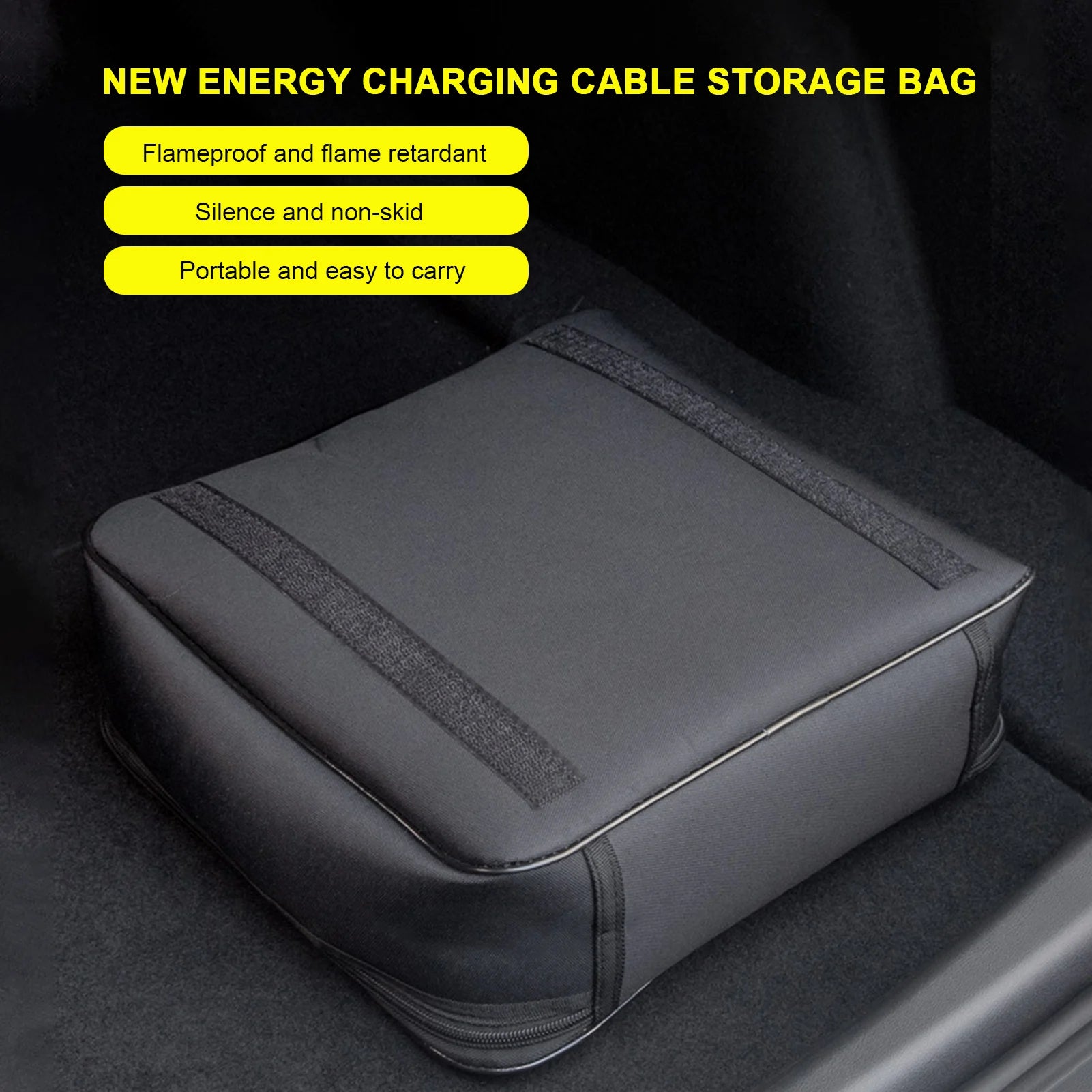 Car Charging Cable Storage Bag - Waterproof Fire-Retardant Charging Line Organizer