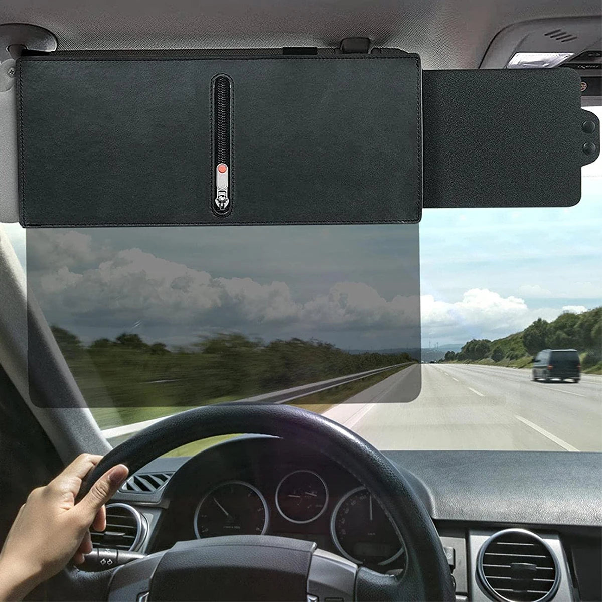 Universal Polarized Sun Visor Anti-Glare Sunshade Extender with Zipper Slider for Cars, SUVs, and Taxis - Sun Blocker, Adjustable Anti-Dazzle Blocker Accessory with Stable & Durable PU Leather, PC, and PP Board Material